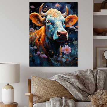 Fantasy Cow In Enchanted Lands - Blue Cow Wall Art